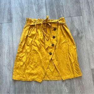 Women's Mini Skirt Mustard Yellow Paper Bag Elastic Waist Tie Belt Medium